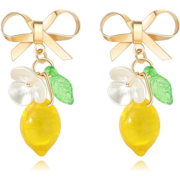 Handmade Lemon Earrings | Glass Bead Dangle | Durable & Vibrant - Picture 2 of 4